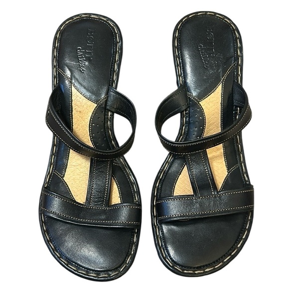 Born Shoes - Born Drilles British Black Leather Espadrilles Wedge Sandals Slip On size 10